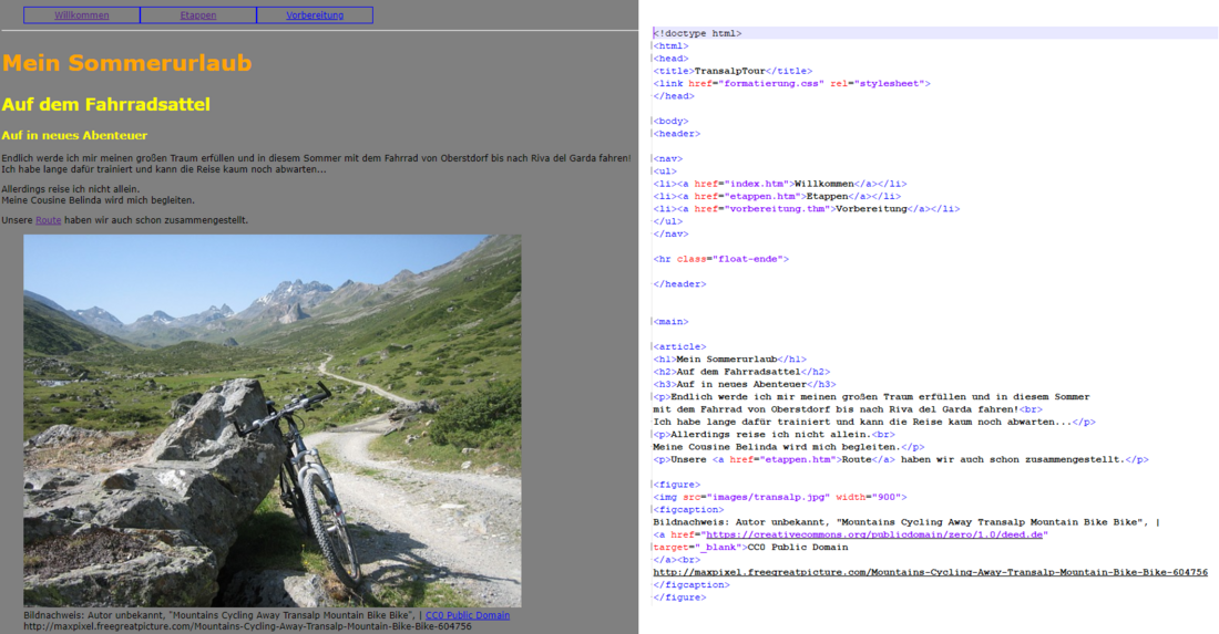 Eine Webseite und ihre HTML-Struktur
