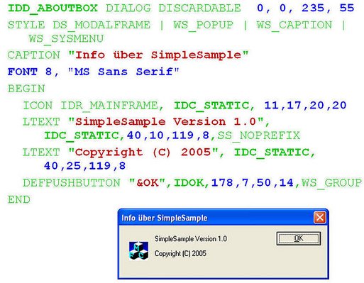 Ejemplo de identificadores (en verde) en un archivo RC