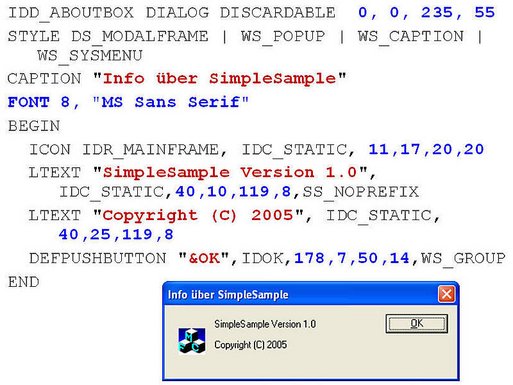 Ejemplo de elementos que pueden o deben ser localizados en los archivos RC: texto y botones (en rojo), cuestiones de tamaño, fuentes y el tamaño de las mismas (en azul)