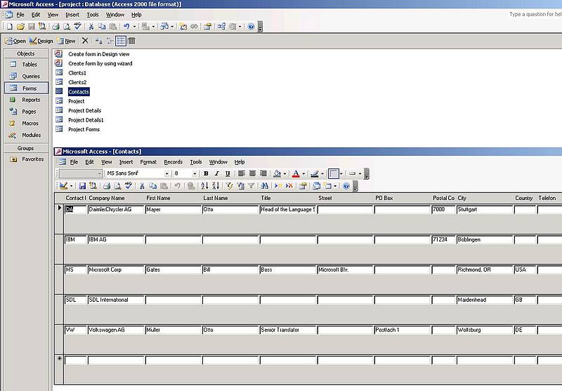 MS-Access-Formular: Kontaktdaten