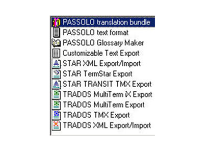 Ejemplo de formatos disponibles para el intercambio de datos en PASSOLO 6